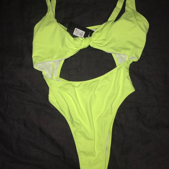 FashionNova Summer Cutout Swimsuit: Neon Yellow - Picture 2 of 3